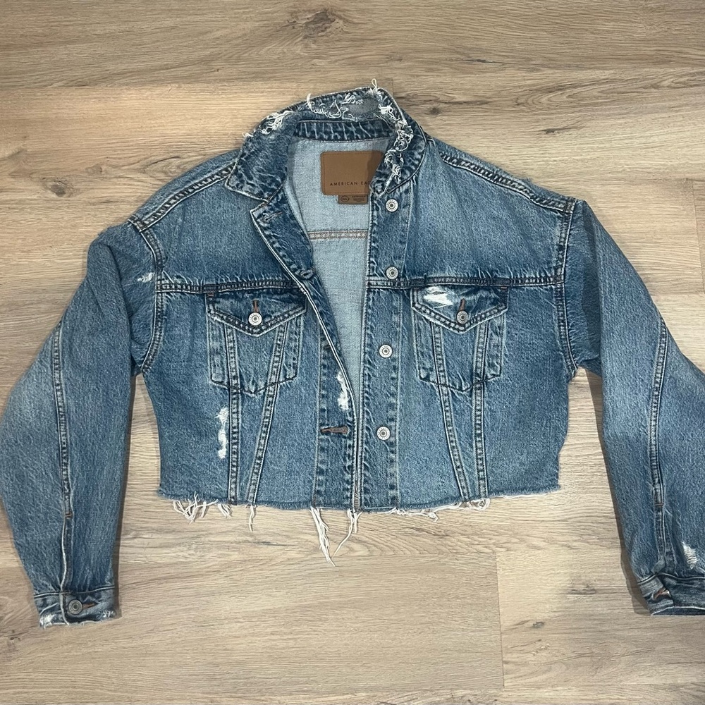 American Eagle Outfitters Blue Distressed Jean Jacket